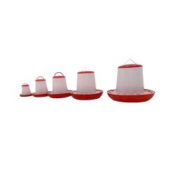 Mangeoire plastique avec poign&eacute;e 6 kg pour volailles - Rouge et blanc