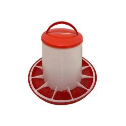 Mangeoire plastique avec poign&eacute;e 6 kg pour volailles - Rouge et blanc