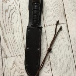 Couteau Camillus USA vintage ann&eacute;es 70-80 USMC + &eacute;tui cuir brun et lacet