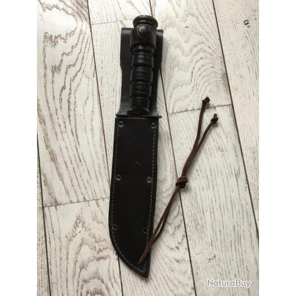 Couteau Camillus USA vintage ann�es 70-80 USMC + �tui cuir brun et lacet