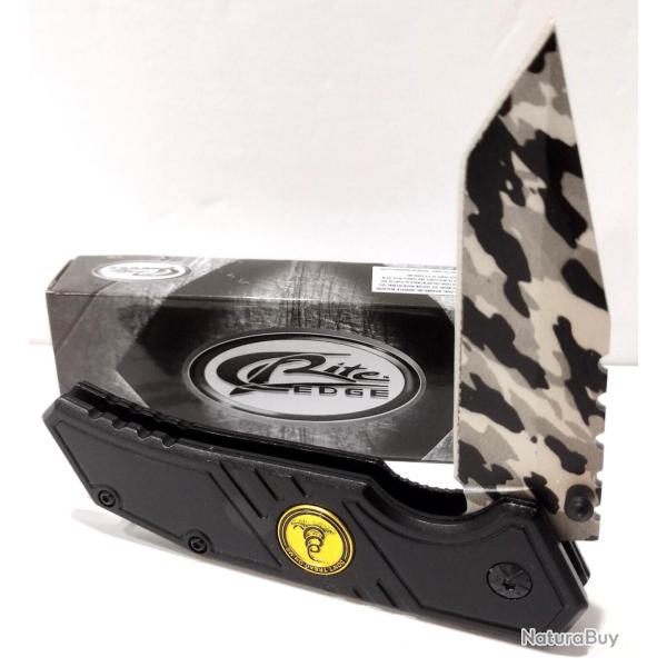 Couteau pliant tactique Rite Edge - Lame Tanto Camo 3Cr13 Manche Aluminium Noir Don't Tread On Me