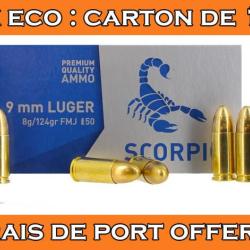 OFFRE ECO - CARTON DE 1000 CARTOUCHES STV CAL.9x19 / 9 PARABELLUM / 9 LUGER FMJ 124GRS - CATEGORIE B