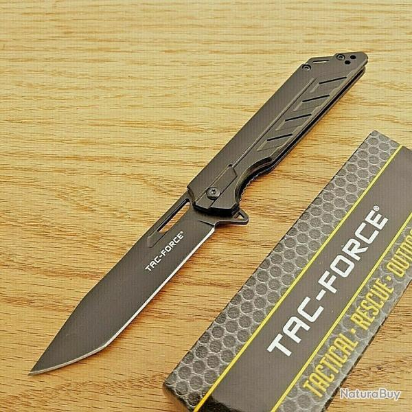 Couteau Semi Automatique Tactical Urban Lame Tanto Acier 3Cr13 Black Manche Black Anodized Alu Clip