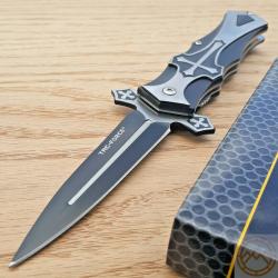 Couteau Semi Automatique Tac Force A/O Gothique Celtic Cross Lame Acier 440 Manche Aluminium Linerlo