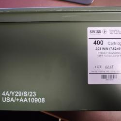 cartouches Swiss P cal 308 win subsonic HPBT 200 gr caisse m&eacute;tal de 400 cart
