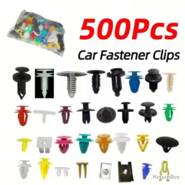 Kit 500 Clips Fixation Voiture Rivets Plastique Pare-chocs Porte Garniture Auto