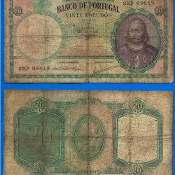 Portugal 20 Escudos 1954 Billet Menezes Escudo