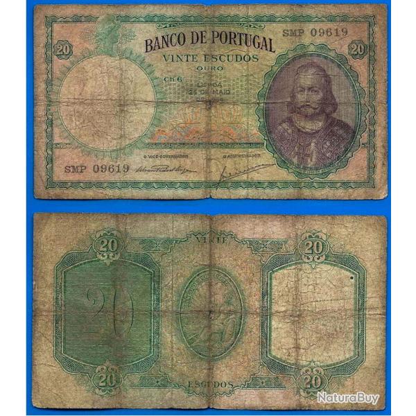 Portugal 20 Escudos 1954 Billet Menezes Escudo