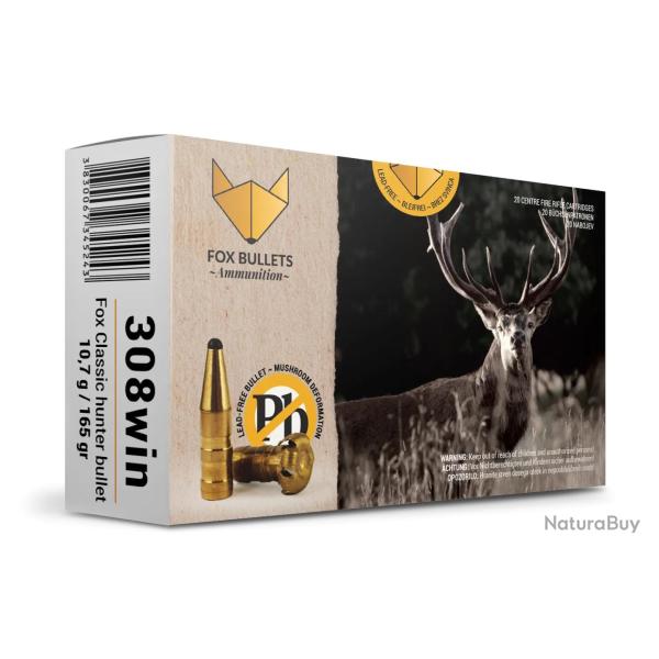 CART SANS PLOMB FOX BULLETS 308WIN FOX CLASSIC HUNTER 165 GR (PAR BOITE DE 20)