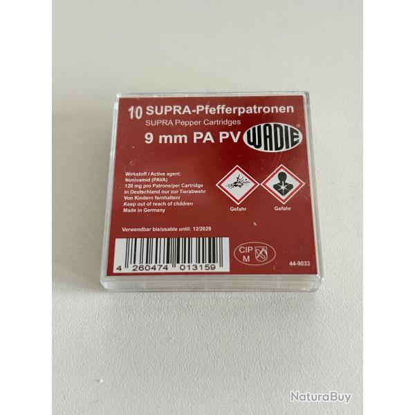 Balle de d�fense Wadie Supra Pepper � gaz - Par 10 - Cal. 9 mm P.A P.V