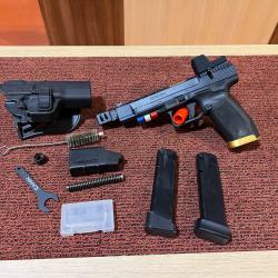 PISTOLET CANIK TP9 SFX MOD II CUSTOM NOIR/OR CAL9X19 + ACCESS + MECANIK - OCCASION