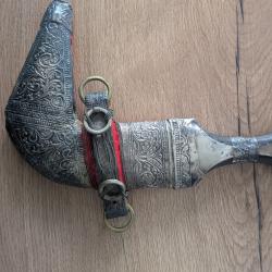 Ancien Khanjar d'Oman - Poignard jambiya en argent massif et corne - 475g