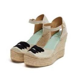 Espadrilles compens&eacute;es beige avec bride cheville et lacet d&eacute;coratif  37 beige