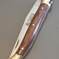 ANCIEN COUTEAU LAGUIOLE L'ABEILLE, THERIAS, THIERS, manche BOIS, guilloch&eacute;