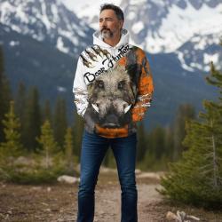 ENCHERE 1 EURO / Sweat &agrave; Capuche Sanglier....Taille au Choix