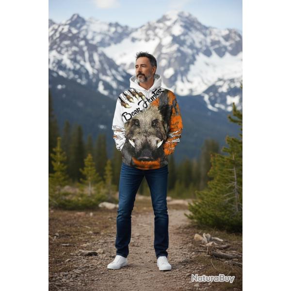 ENCHERE 1 EURO / Sweat � Capuche Sanglier....Taille au Choix