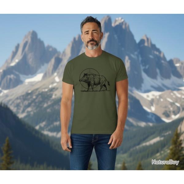 T-Shirt Motif Sanglier / ENCHERE 1 EURO Taille au Choix