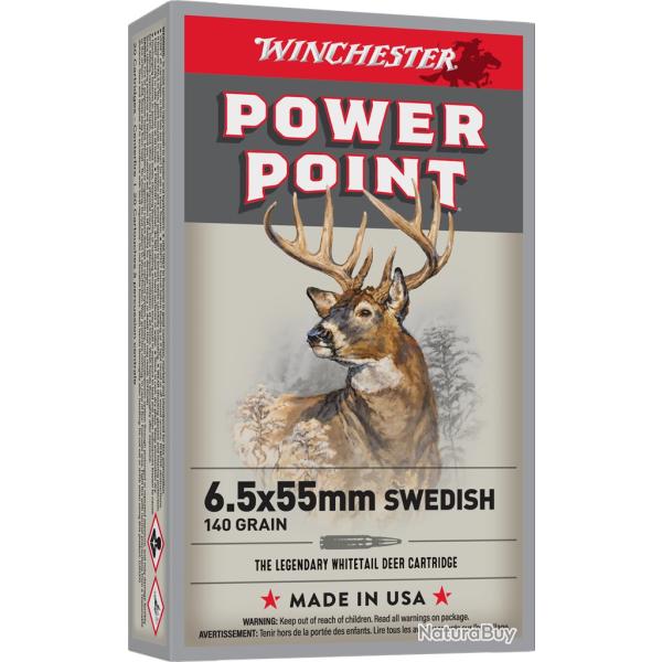 1 Boite de 20 Munitions Winchester Cal 6.5x55 SWEDISH Power Point 140gr