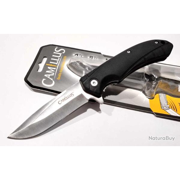 Couteau Semi Automatique Camillus Griddy | Lame Drop Point Acier 420 Satin | Manche TPR Linerlock -