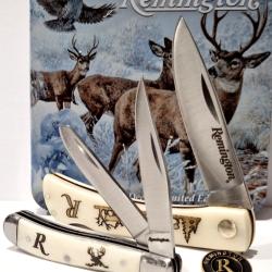 Coffret Cadeau Collecteur 2 Couteaux Remington Cerf Tin Lame Acier Inox Manche en Os &Eacute;dition Limit&eacute;e