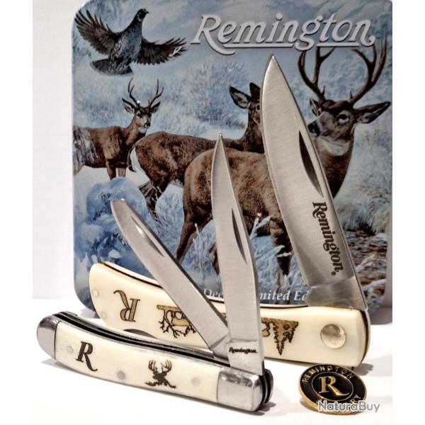 Coffret Cadeau Collecteur 2 Couteaux Remington Cerf Tin Lame Acier Inox Manche en Os �dition Limit�e