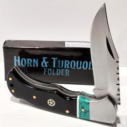 Couteau Style Buck Black Mesa Lockback | Lame Clip Point Acier Carbone 1055 | Manche Corne Buffalo