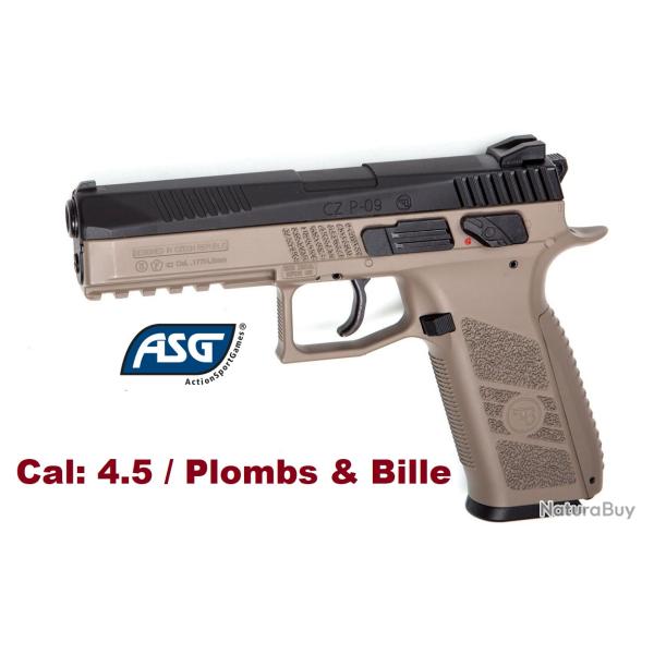 Pistolet CZ P-09 Duty FDE  ASG - Co2  Cal 4.5 Plomb ou Billes