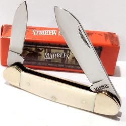 Couteau Marbles Canoe 2 Lames Spear & Pen Acier Inox Mirroir | Manche Os Ivoirine Cran Forc&eacute;