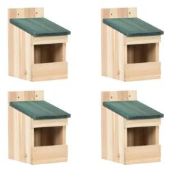 Nichoirs bois sapin 12x16x20 cm ext&eacute;rieur abri oiseaux 4 pcs