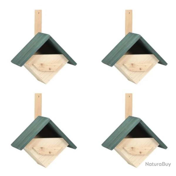 Nichoirs oiseaux bois sapin 24x16x30 cm ext�rieur suspendus 4 pcs