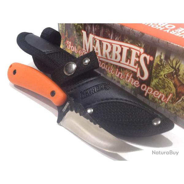 Couteau Skinner Marbles Orange Lame Acier Martel�e Manche Synth�tique Orange �tui Nylon