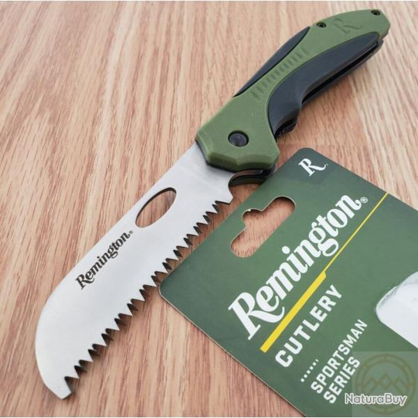 Couteau de Chasse Remington Sportsman Saw Manche Black/Green Polymer Lame Acier Inox Linerlock Clip