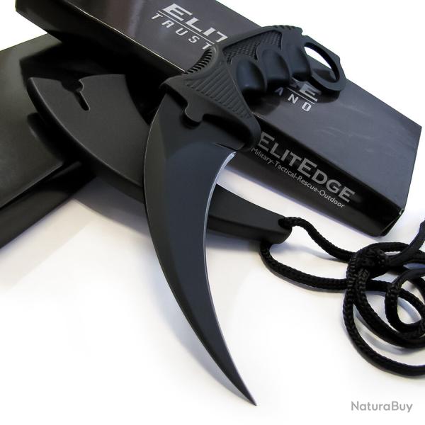 Couteau ElitEdge Karambit Lame Karambit Acier 420C Black Manche Black ABS Etui Rigide ABS