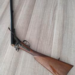 Magnifique fusil &agrave; broche juxtapos&eacute; Li&eacute;gois de calibre 16 bronz&eacute; noir en excellent &eacute;tat canon miroir