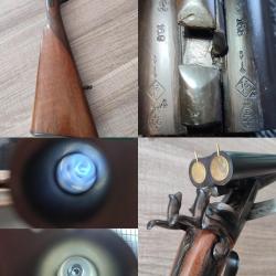 Magnifique fusil &agrave; broche juxtapos&eacute; Li&eacute;gois de calibre 16 bronz&eacute; noir en excellent &eacute;tat canon miroir