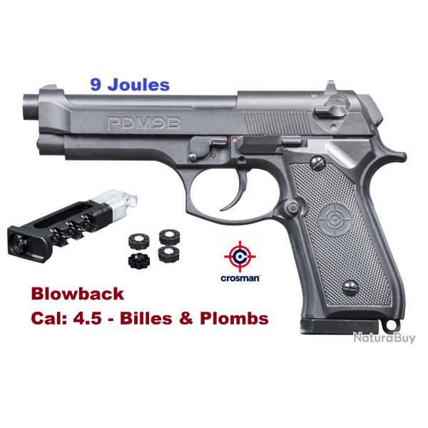 Pistolet PDM9B  Crosman - Co2  Cal 4.5  Billes acier & Plombs