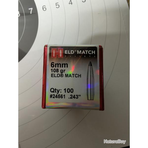 Ogives Hornady Eld match 6mm 108gr eldmatch