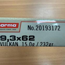 NORMA CAL 9.3X62 15G VULCAN BOITE DE 20 BALLES VENDU PAR 2 BOITES FRAIS DE PORT OFFERT