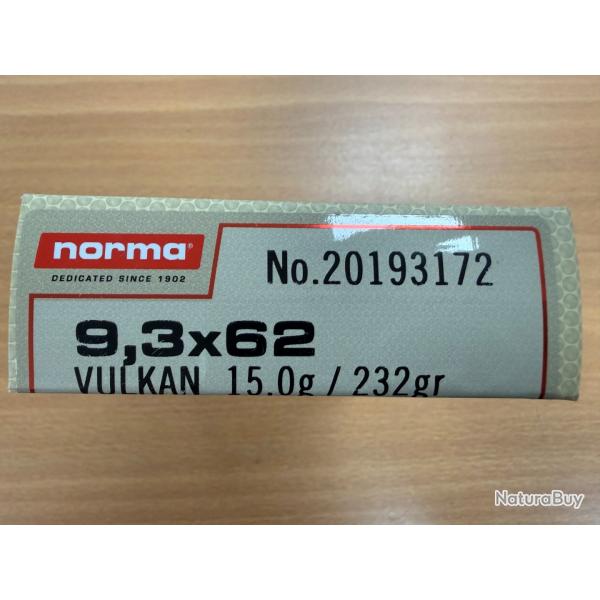 NORMA CAL 9.3X62 15G VULCAN BOITE DE 20 BALLES VENDU PAR 2 BOITES FRAIS DE PORT OFFERT