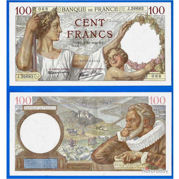 France 100 Francs 1941 Grand Billet Sully Franc Frc Frcs