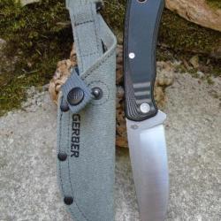 Couteau Gerber Downwind Drop Point Black Lame Acier 7Cr17MoV Manche G10 Etui Canvas