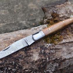 Couteau De Berger Damas Lame 128 couches Fa&ccedil;on Laguiole Abeille Manche Bois Fabric Artisanale