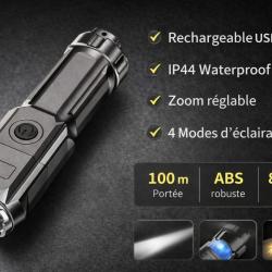 Lampe Torche LED Rechargeable USB - Puissante 100m