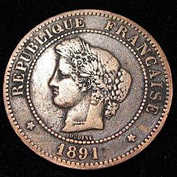 piece de 5 centimes CERES bronze 1891 A