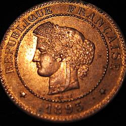 piece de 5 centimes CERES bronze 1893  A TTB+