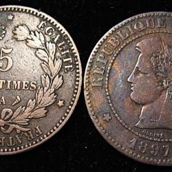 piece de 5 centimes CERES bronze 1897  A TTB