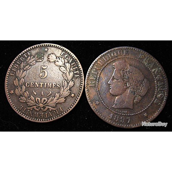 piece de 5 centimes CERES bronze 1897  A TTB