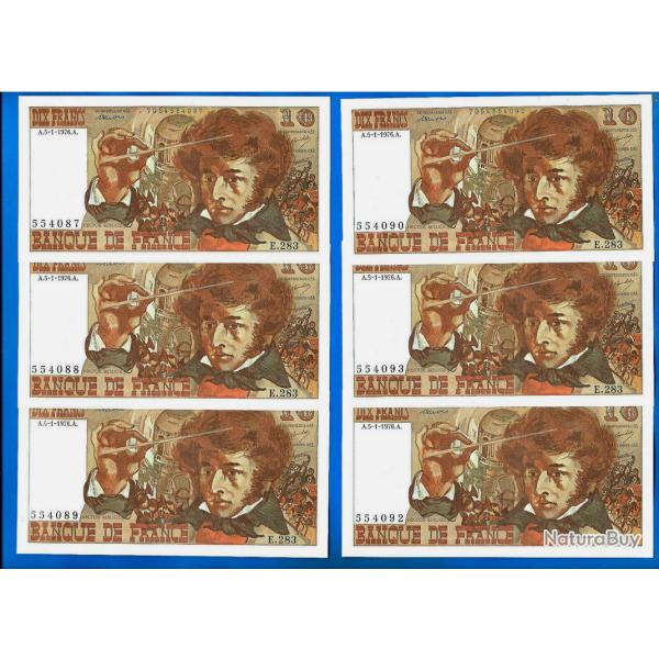 Lot 6 X France 10 Francs 1976 5 Janvier Billet Hector Berlioz