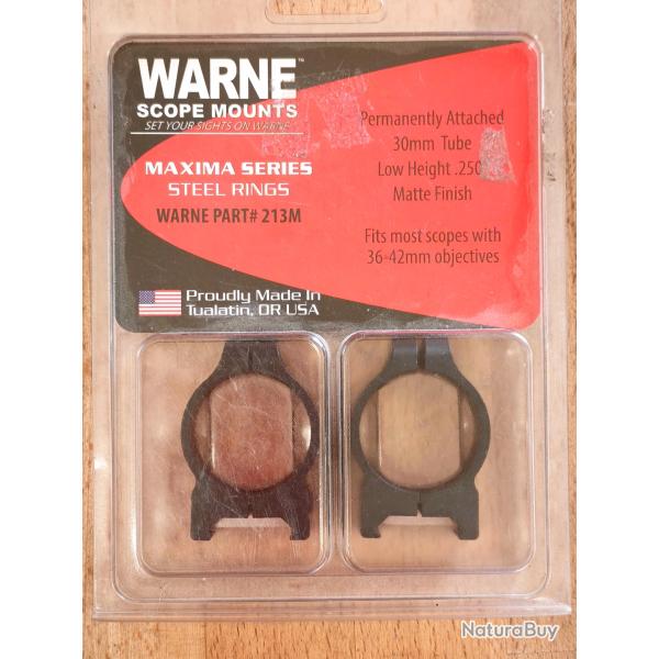 Colliers de montage acier haut de gamme WARNE MAXIMA MEDIUM (lunettes ou points rouge diam�tre 30mm)