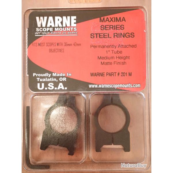 Colliers de montage acier haut de gamme WARNE MAXIMA MEDIUM (lunettes/points rouge diam�tre 25.4mm)